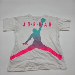Jordan Boys XL White‎ Jumpman Graphic T-Shirt Pink Teal Gradient 7884-001